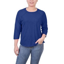 NY Collection Womens 3/4 Sleeve Top With Eyelet Trim