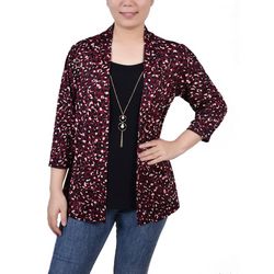 NY Collection Womens Missy 3/4 Sleeve Two-Fer Top