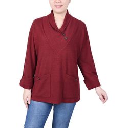 NY Collection Womens Long Sleeve Shawl Collar Top