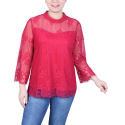 NY Collection Women 3/4 Sleeve Lace Blouse.