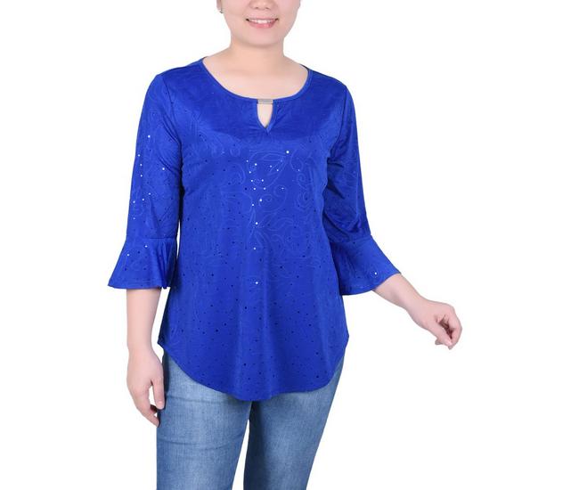 NY Collection Womens 3/4 Bell Sleeve Top With Hardware