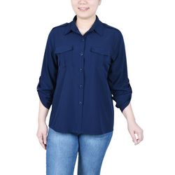 NY Collection Women 3/4 Sleeve Roll Tab Blouse.