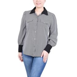 NY Collection Womens Long Sleeve Colorblocked Blouse.