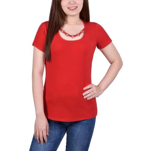 NY Collection Womens Ring Neck Short Sleeve Top