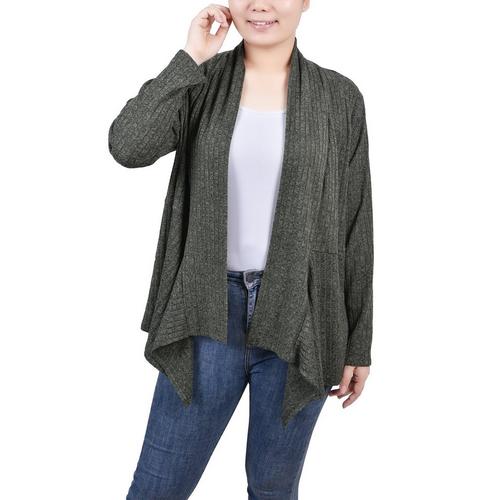 NY Collection Womens Missy Long Sleeve Ribbed Cardigan