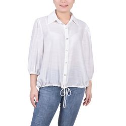 NY Collection Womens Missy 3/4 Sleeve Drawstring Blouse