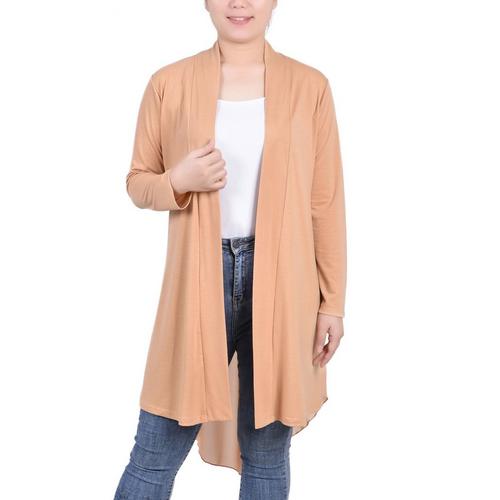 NY Collection Long Sleeve Knit Cardigan With Chiffon