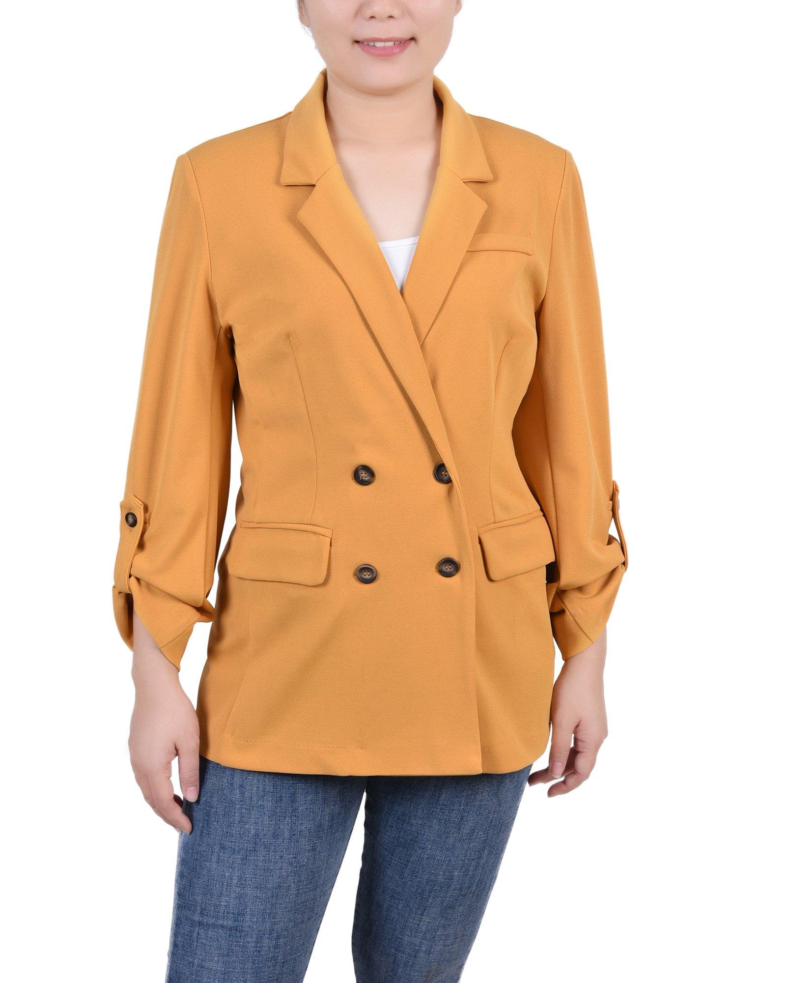NY Collection Women Long Sleeve Double Breasted Crepe Jacket