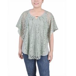 NY Collection Womens Lace Poncho With Bar