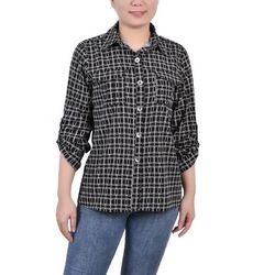 NY Collection Womens Missy 3/4 Sleeve Roll Tab Blouse