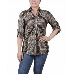Womens Missy 3/4 Roll Tab Rouched-Front Top