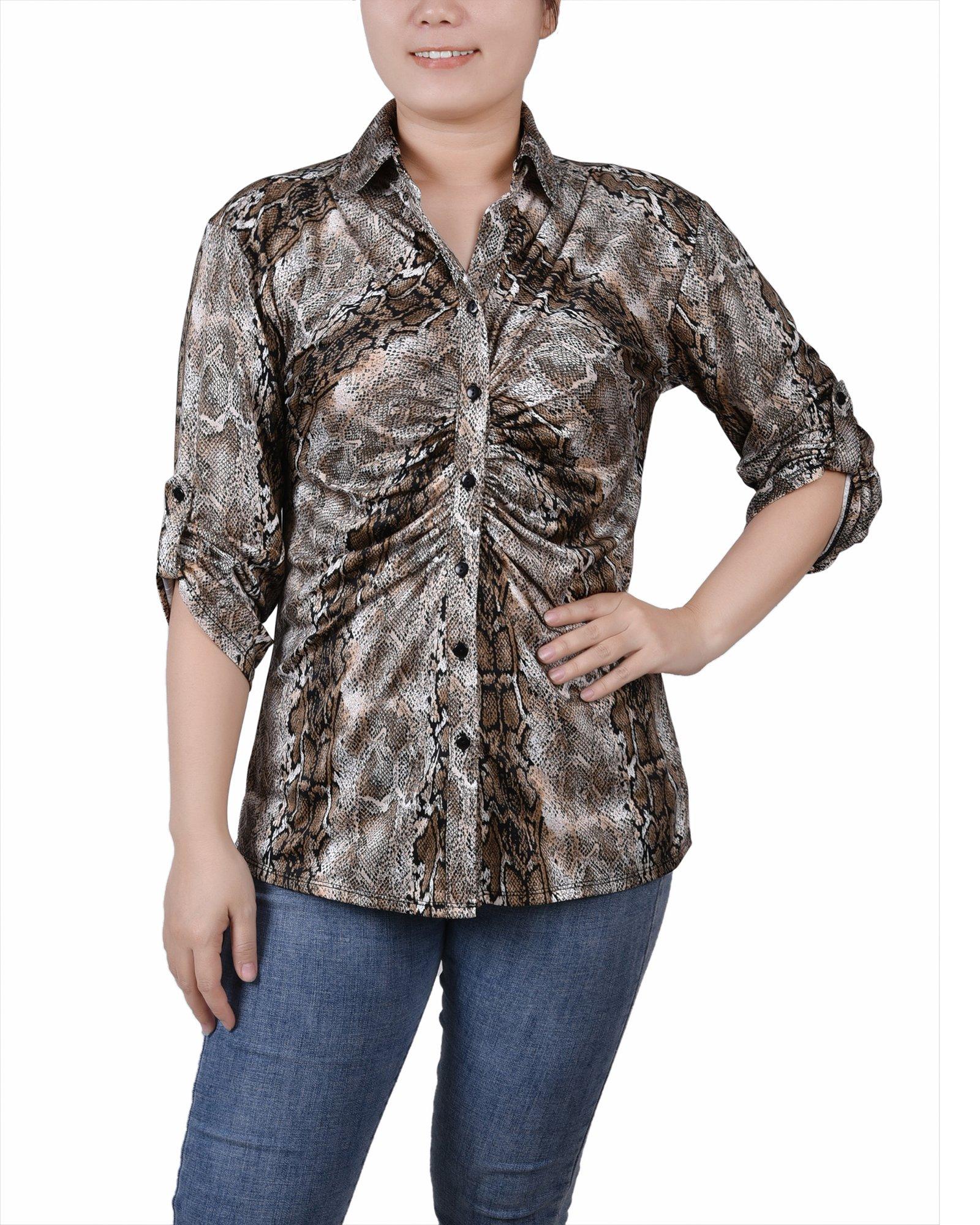 Womens Missy 3/4 Roll Tab Rouched-Front Top