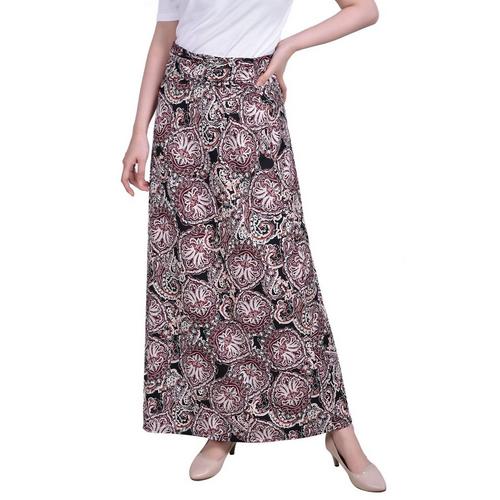 NY Collection Womens Printed Ring Detail Maxi Skirt
