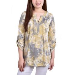 Womens Pleated Front Roll Tab Sleeve Blouse