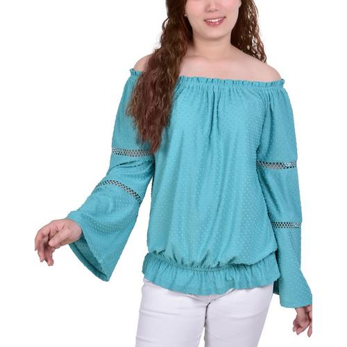 NY Collection Womens Swiss Dot Off The Shoulder