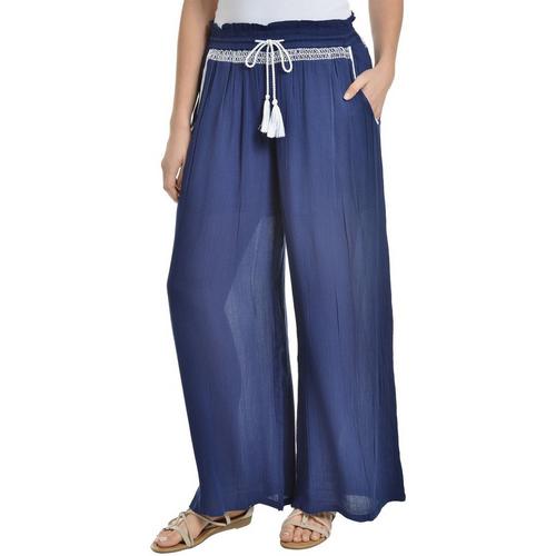 NY Collection Womens Embroidered Palazzo Pants