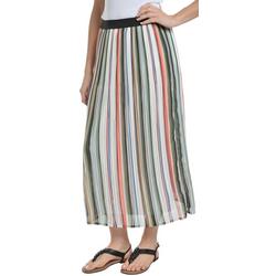 Womens Stripe Pleated Midi Skirt