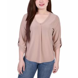 NY Collection Womens 3/4 Sleeve V Neck Top
