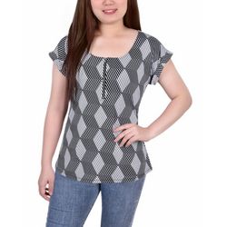 NY Collection Womens Short Sleeve 1/2 Zip Knit Top