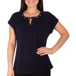 NY Collection Womens Cap Sleeve Gromment Top