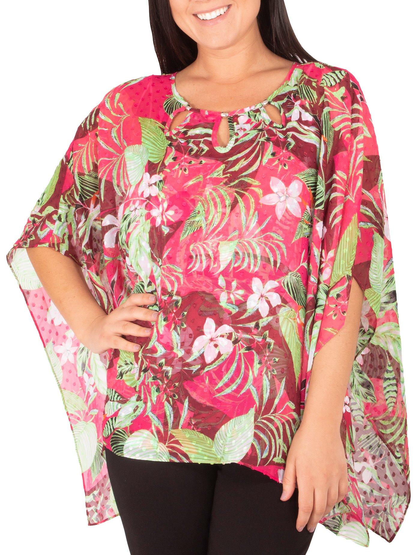 NY Collection Womens Floral Chiffon Poncho