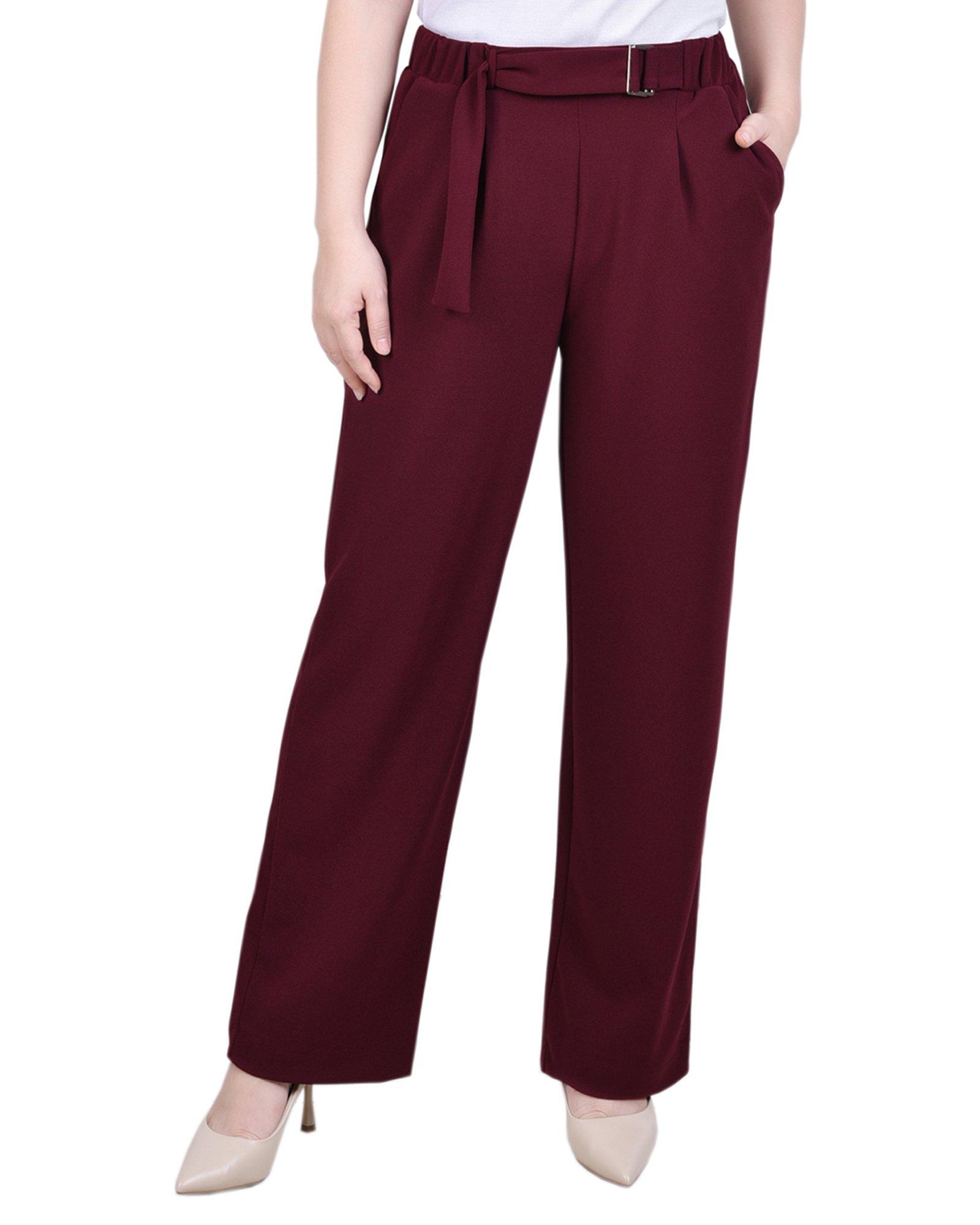 NY Collection Womens Belted Scuba Crepe Pants