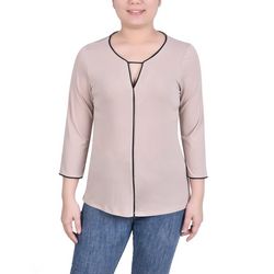 NY Collection Womens 3/4 Sleeve Piped Top