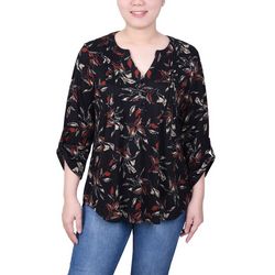 NY Collection Womens 3/4 Roll Sleeve Top
