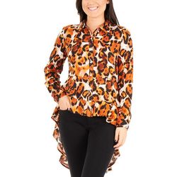 NY Collection Womens Button Up Hi-Low Blouse