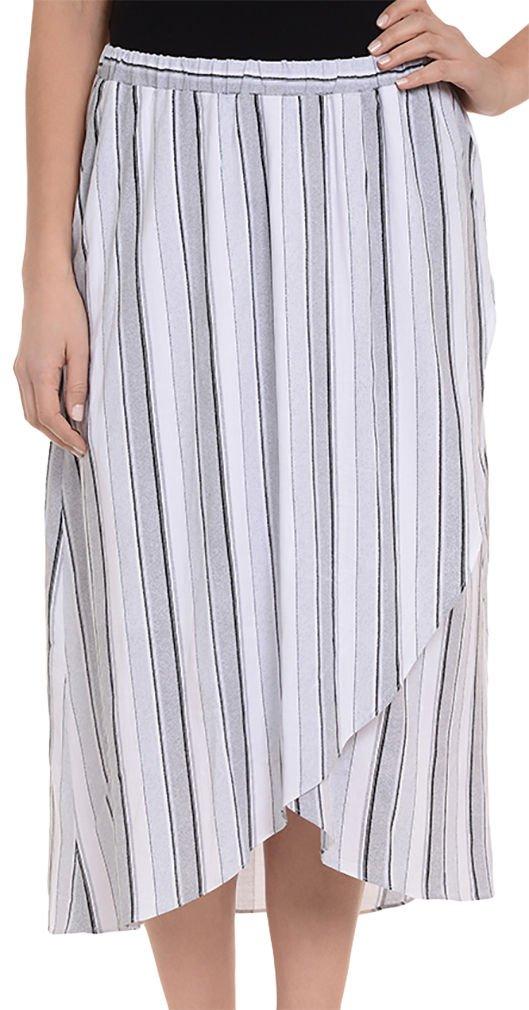 NY Collection Womens Stripe High Low Wrap Skirt