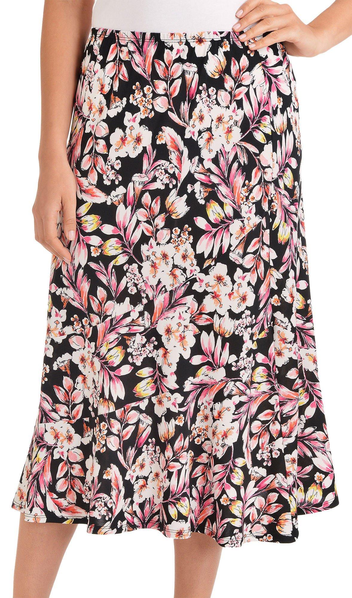 NY Collection Womens Floral Midi A-Line Skirt