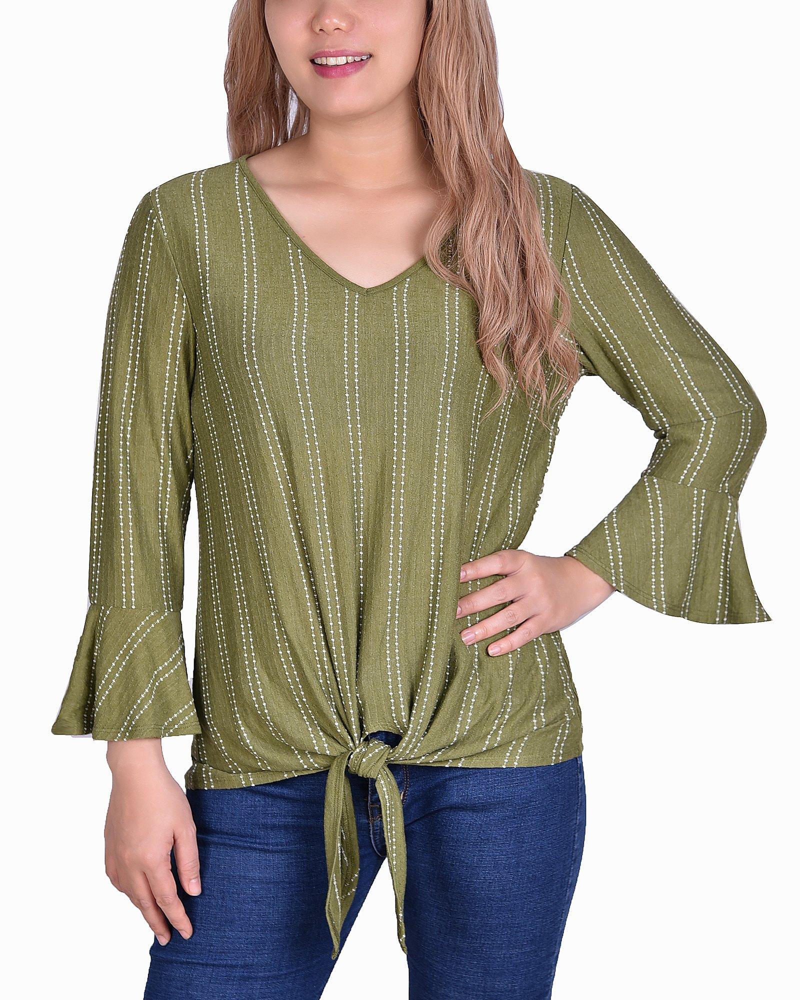 NY Collection Womens Bell Sleeve Tie Front Top