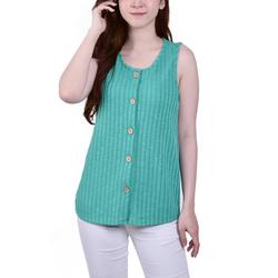 Womens Sleeveless Button Front Ribbed Top