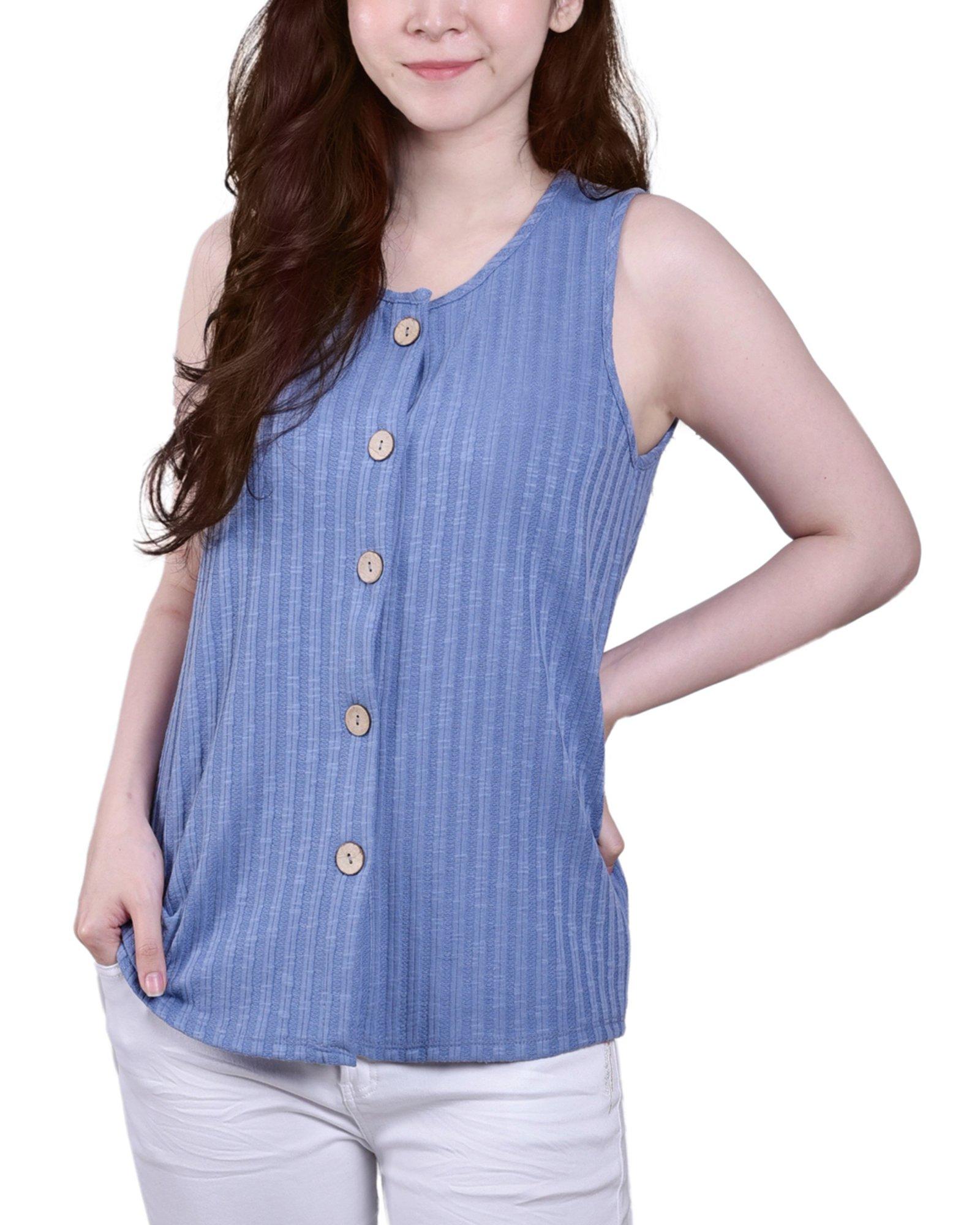 Womens Sleeveless Button Front Ribbed Top