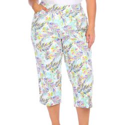 Coral Bay Plus Tropical Fronds Print Pull On Capris