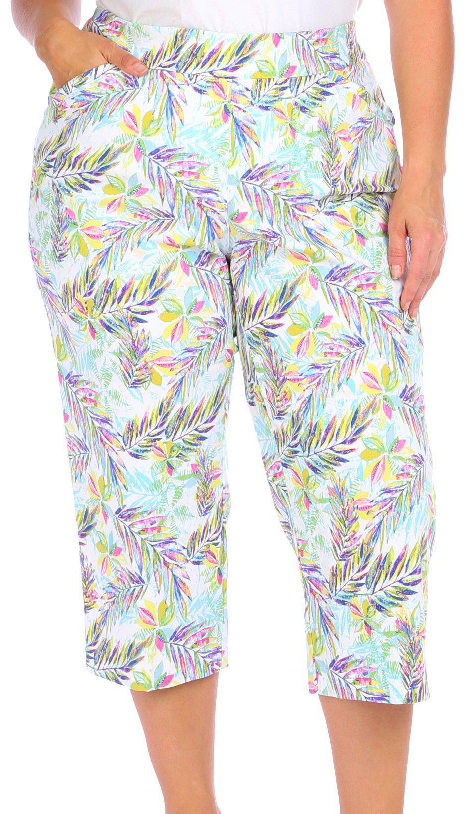 Plus Tropical Fronds Print Pull On Capris