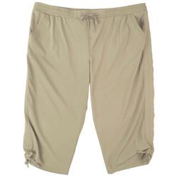 Plus Solid Side Ruched Pull-On Capri Pants