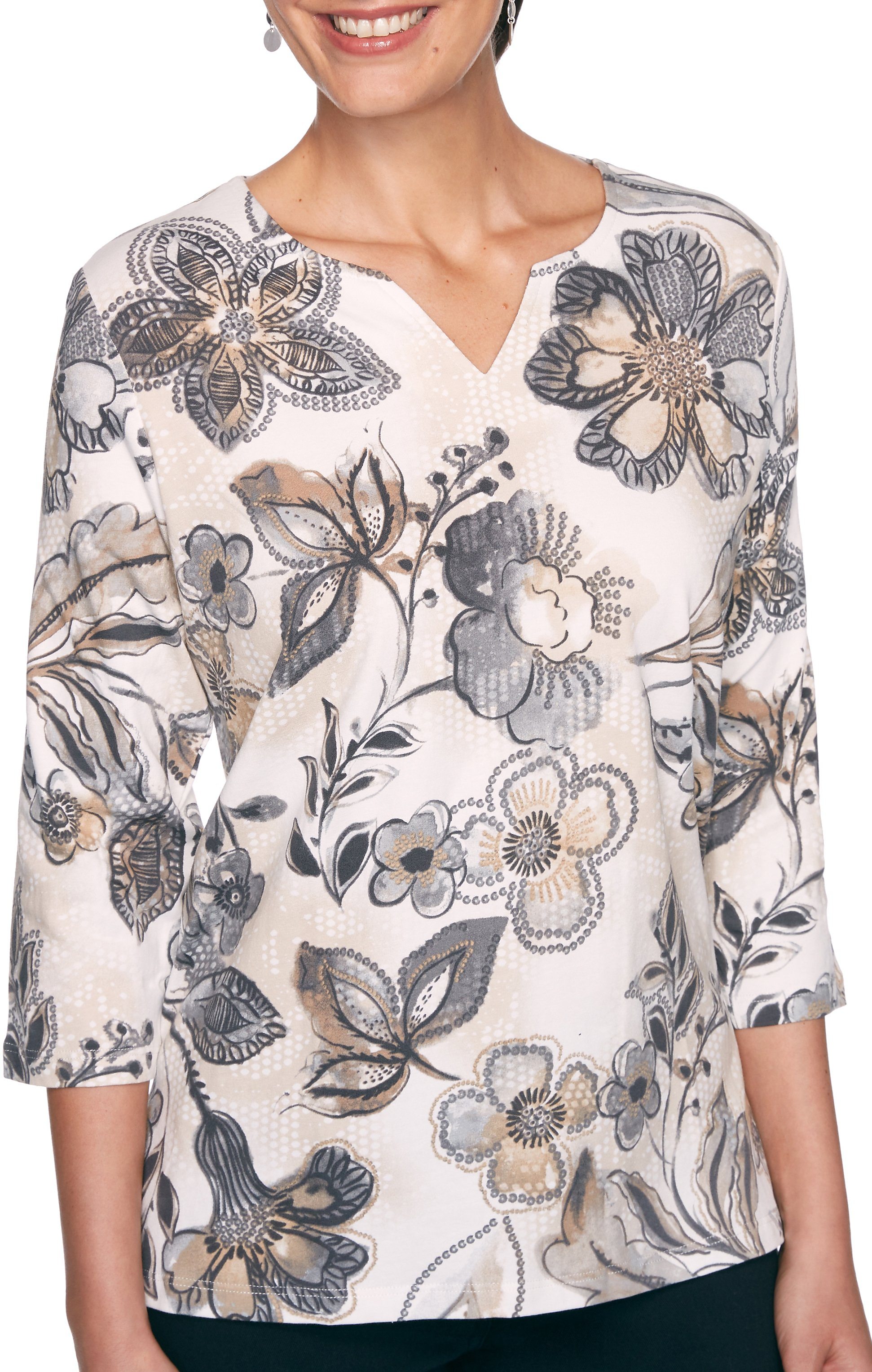 Alfred Dunner Womens Petite Watercolor Print Knit Top
