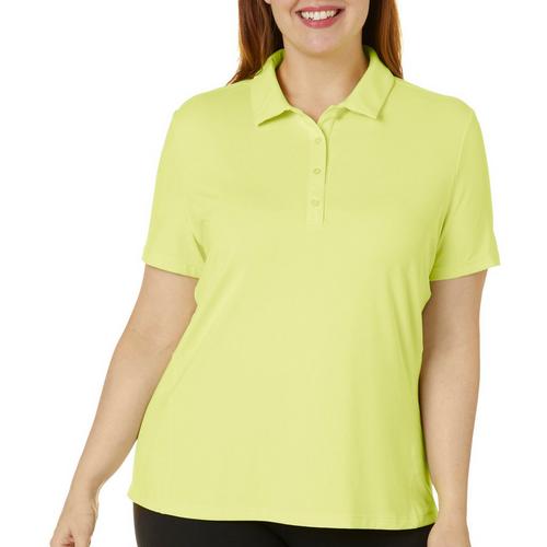 Lillie Green Plus Solid Short Sleeve Polo Shirt 2X Sunny Yellow