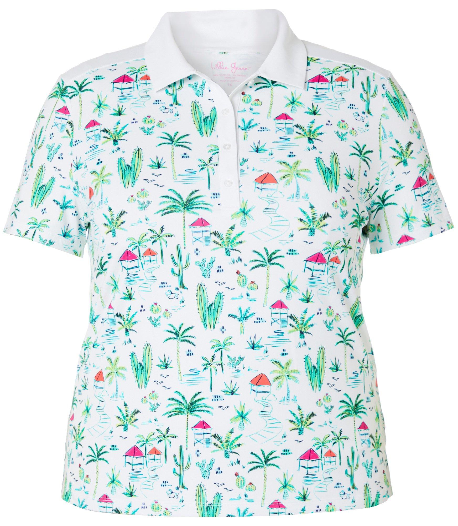 Lillie Green Plus Tropical Cactus Short Sleeve Polo Shirt | eBay