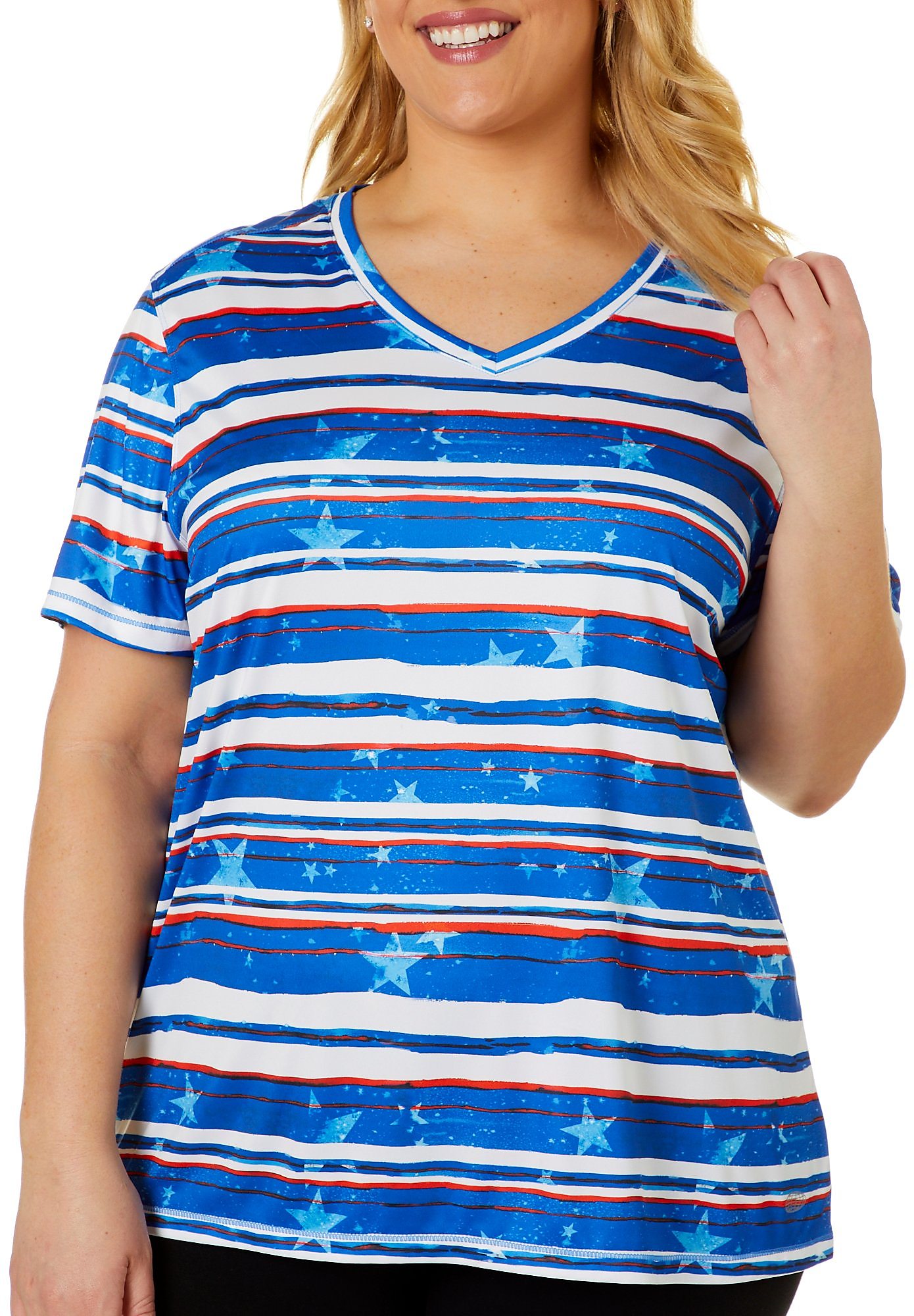 Reel Legends Plus Reel-Tec Stars On Stripes Short Sleeve Top | eBay