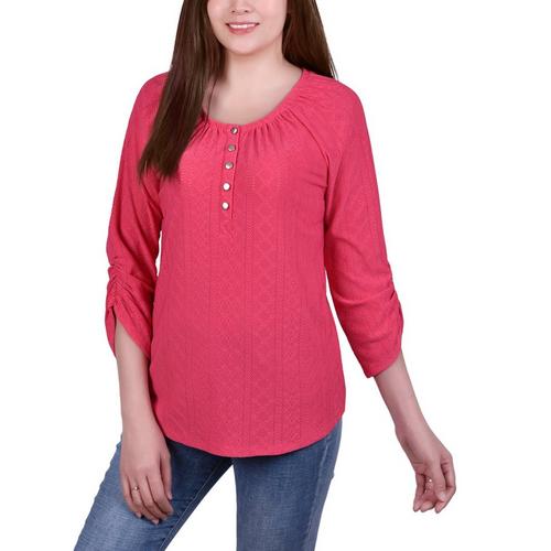 NY Collection Petite Eyelet Knit Henley Top