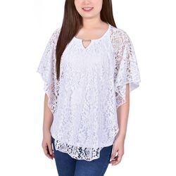 NY Collection Petite Floral Lace Knit Poncho Top