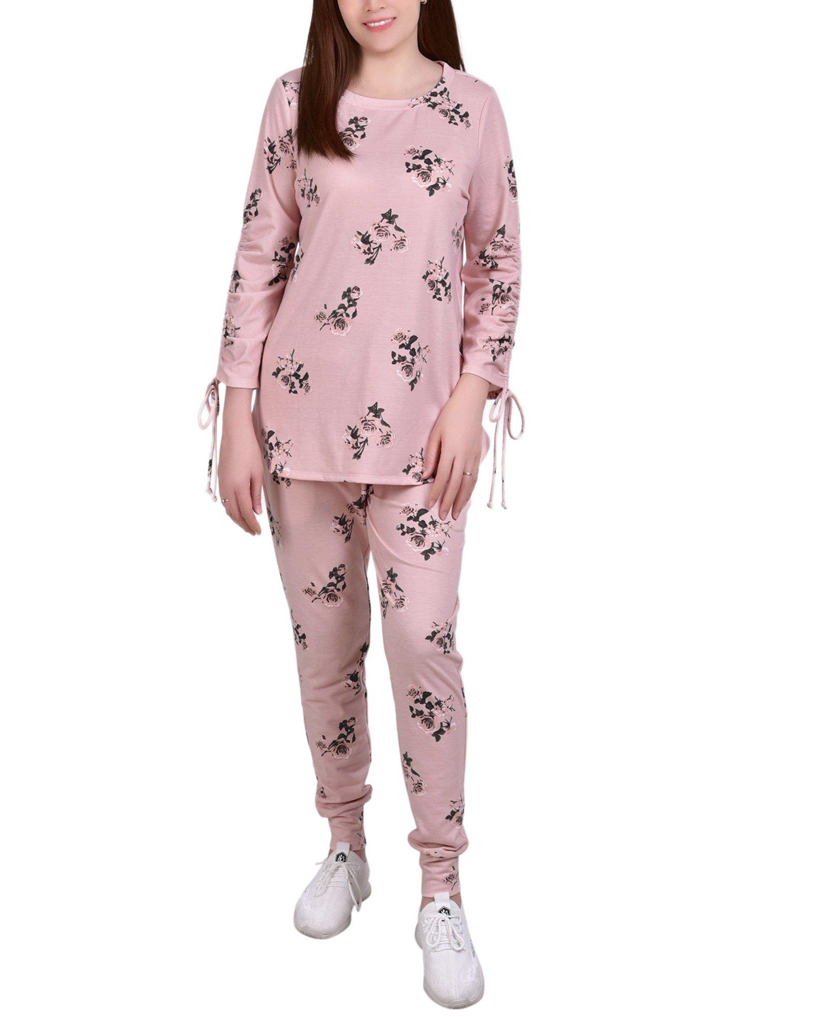 NY Collection Petite Floral Ruched Pullover & Jogger