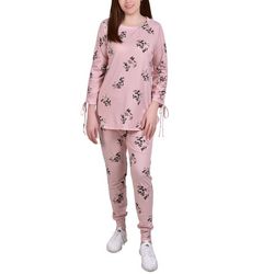 NY Collection Petite Floral Ruched Pullover & Jogger Set
