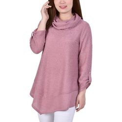 NY Collection Petite Long Sleeve Boucle Cowl Neck Top