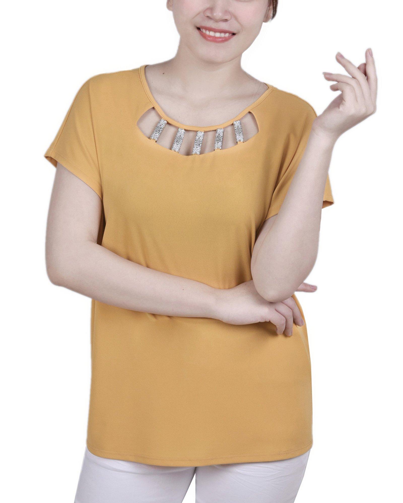 NY Collection Petite Cutout Hardware Neckline Top