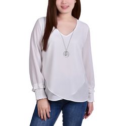 NY Collection Petite Overlapping Hem Necklace Top