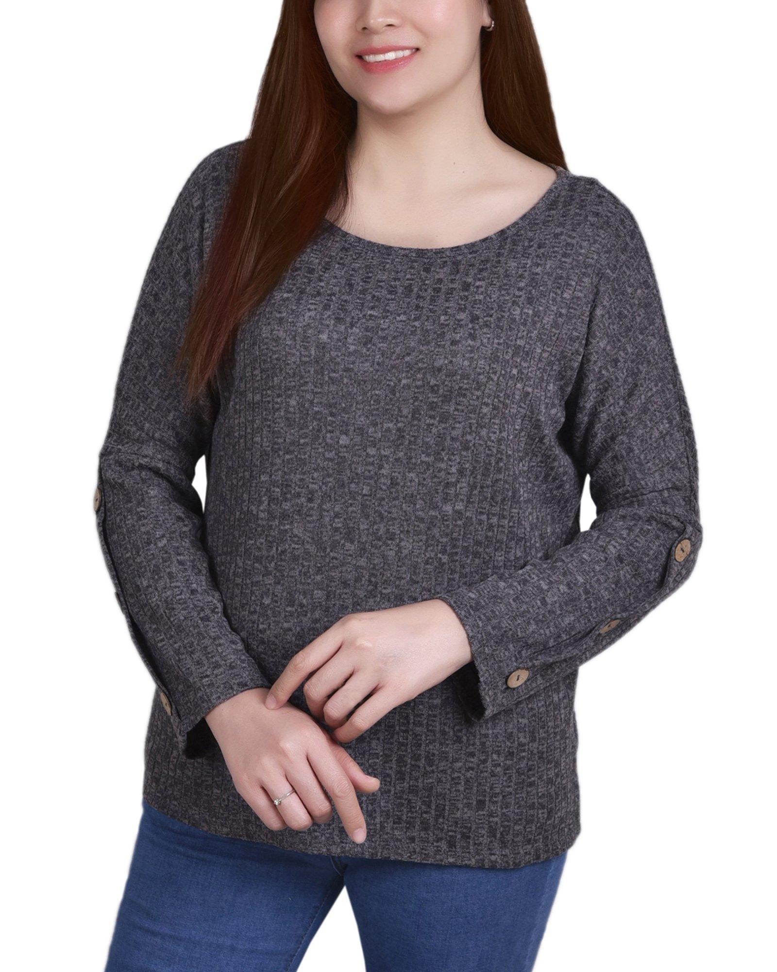 NY Collection Petite Button Sleeve Top