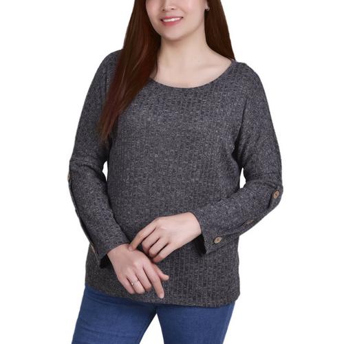 NY Collection Petite Button Sleeve Top
